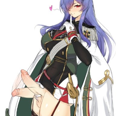 1futa, azur lane, burakku-ra, dickgirl, erection, futa only, futanari, looking at viewer, penis, solo, thighhighs, trento (azur lane)