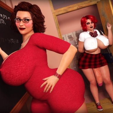 1futa, 3d, big ass, big breasts, big penis, blue eyes, blush, brown eyes, brown hair, classroom, debrah montgomery, dickgirl, female, freckles, futanari