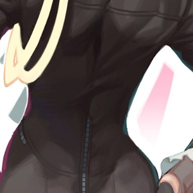 ass, behind view, bodysuit, femboy, girly, glo-s-s, gloves, green hair, leather suit, lio fotia, male, promare, rope, skin tight, trap