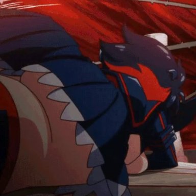 animated, ass slap, female, huge ass, kill la kill, medium breasts, ryuko matoi, short hair, sideboob, thong