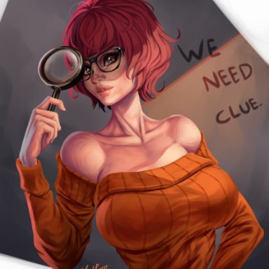 bare shoulders, big breasts, breasts, brown hair, busty, eyelashes, eyeliner, female, female focus, female only, glasses, hourglass figure, large breasts, lipstick, mistflowdraw