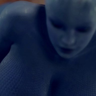 1boy, 1girl, 1girls, 1human, 3d, alien, asari, ass, blender, blue skin, breasts, female, human, human on alien, jiggle