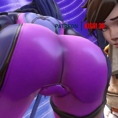 2girls, 3d, animated, ass, ass shake, bodysuit, brown hair, kishi, overwatch, tagme, tracer, twerking, webm, widowmaker, yellow eyes