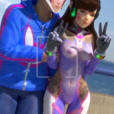 1girls, 3d, animated, anus, areolae, ass, blender, bodypaint, breasts, d.va, exhibitionism, female, lvl3toaster, male, nipples