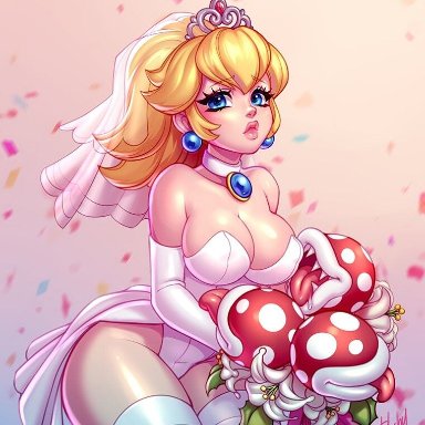 big breasts, blue eyes, blushypixy, breasts, cleavage, curvaceous, curvy, female, female only, looking at viewer, nintendo, piranha plant, princess peach, solo, super mario bros.