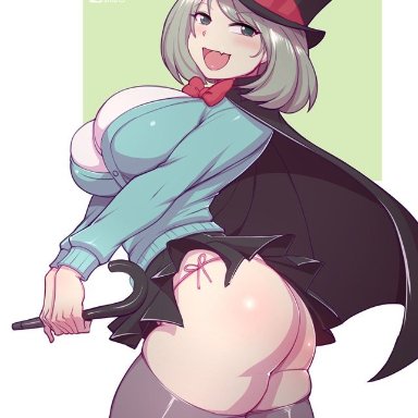 bokuman, dat ass, female, hat, huge ass, huge breasts, magician, short hair, tejina senpai, tejina senpai (character), white hair