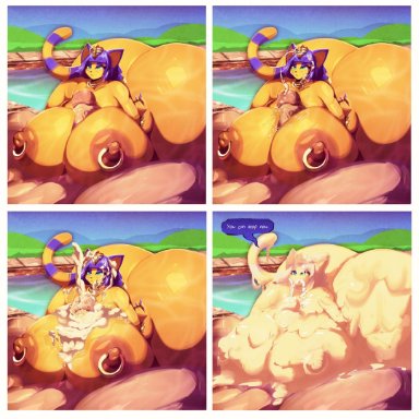 1boy, 1girls, animal crossing, ankha, anthro, areolae, big ass, big breasts, big nipples, big penis, big testicles, blue fur, blue hair, blue nails, bottom heavy