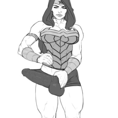 1futa, balls, bulge, dc, diana prince, dickgirl, erection under clothes, futa only, futanari, huge cock, looking at viewer, muscular, muscular futanari, nacnac, penis