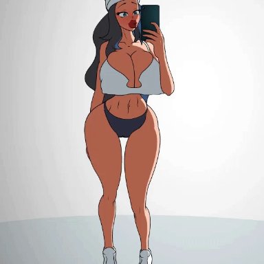 1girls, abs, alternate breast size, animated, big ass, big breasts, big lips, bimbo, bra, breasts, cleavage, clothed, dawn (pokemon), female, hat