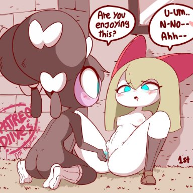 2girls, animated, anthro, anthrofied, areolae, ass, belly, big ass, big eyes, big hair, black hair, black skin, black socks, blush, bottom heavy