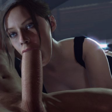 1boy, 1girls, 3d, balls, big penis, claire redfield, erection, fellatio, female, lorgegucas, male, oral, penis, resident evil, resident evil 2