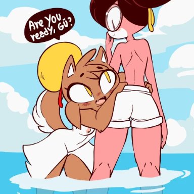 2girls, 4th of july, animated, anthro, baozi (diives), butt grab, diives, fur, furry, gu (diives), original characters, snake, speech bubble, tail wagging, text