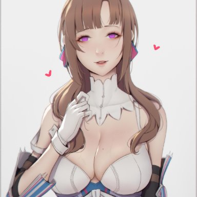 armor, brown hair, cleavage, female, large breasts, liya nikorov, mature, mature female, milf, mole on breast, oosuki mamako, purple eyes, veiny breasts, white gloves