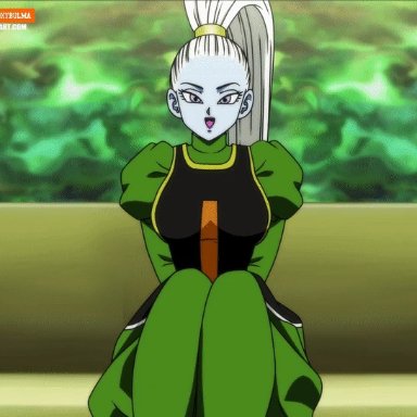 2019, animated, dragon ball super, female only, flashing, foxybulma, panties, solo, striped panties, thighhighs, vados