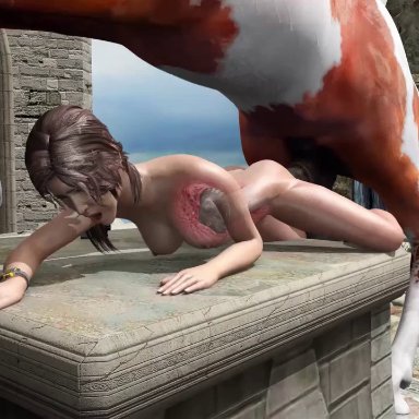 1animals, 1girls, 3d, animated, animopron, bouncing balls, female pov, feral, horse, horsecock, impossible fit, internal view, lara croft, larger feral, larger male