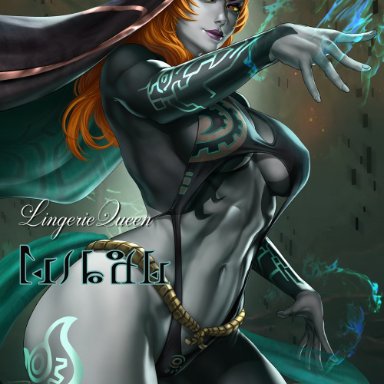 1girls, big breasts, breasts, cleavage, dandon fuga, female, female only, large breasts, looking at viewer, midna, pinup, solo, the legend of zelda, twili, twili midna