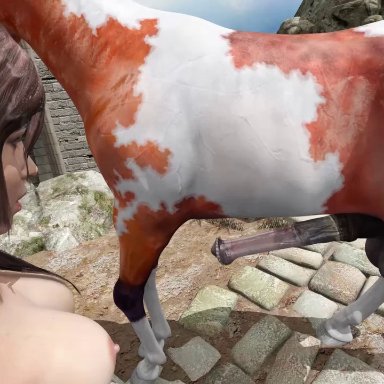 1animal, 1girls, 3d, anal, animated, animopron, bent over, bent over table, bouncing balls, feral, gaping anus, horse, horsecock, huge cock, lara croft