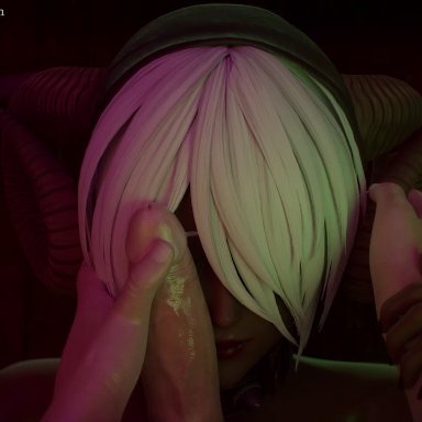 1boy, 1girls, 3d, angel (kof), animated, black nails, blender, blonde hair, blowjob, bouquetman, collar, colored nails, cum, cum in mouth, cum inside