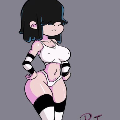 aged up, animated, areola, areolae, black hair, bouncing breasts, breasts, breasts out, crop top, curvaceous, curvy, erect nipple, female, female only, goth