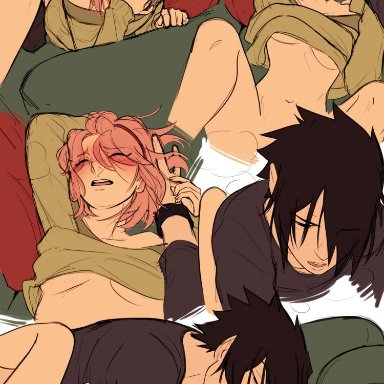 canon couple, ceejss, clothing, duo, kissing, naruto, pink hair, sakura haruno, sasuke uchiha, sequence, sex, sketch