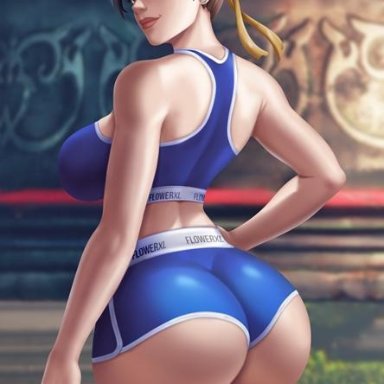 1girls, ass, backboob, big ass, big breasts, breasts, chun-li, female, female only, flowerxl, from behind, huge ass, large breasts, looking at viewer, looking back
