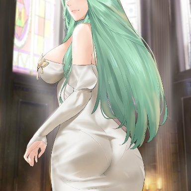 [email protected], ass, big breasts, fat ass, fire emblem, fire emblem: three houses, green hair, low cut top, nintendo, panties, panties visible through clothing, pope, rhea (fire emblem), shoulderless dress, skin tight