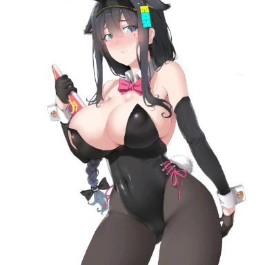 animated, big areola, box20502017, bunny ears, bunny girl, bunnysuit, dick growth, foreskin, full-package futanari, futa only, futanari, green eyes, huge breasts, nipples, solo