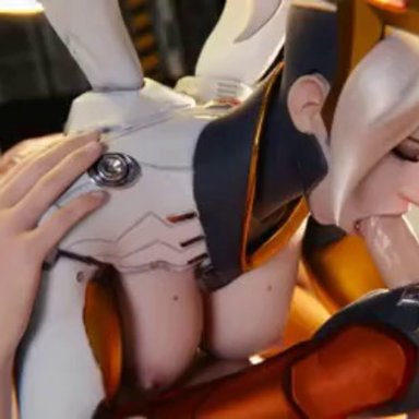 1boy, 1girls, 3d, animated, blender, blonde hair, breasts, edit, fellatio, female, male, mercy, nipples, oral, overwatch