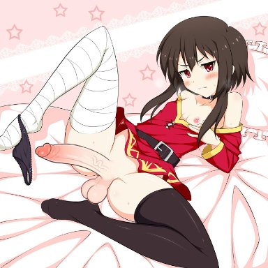 1futa, big penis, edit, futa only, futanari, kono subarashii sekai ni shukufuku wo!, megumin, mugen panda, small breasts, solo