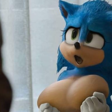 big breasts, edit, fur, genderswap, genderswap (mtf), green eyes, large breasts, open mouth, rule 63, screenshot, screenshot edit, sonic (series), sonic the hedgehog, sonic the hedgehog (movie), upper body