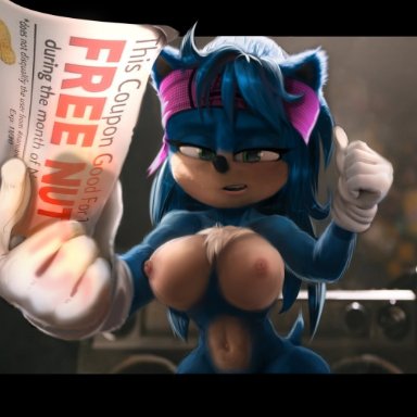 blue fur, breasts, female, female only, headband, rule 63, shadman, sonic the hedgehog, sonic the hedgehog (movie)