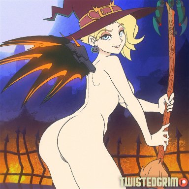 1girls, alternate costume, animated, ass, female, mercy, overwatch, solo, tagme, twistedgrim, witch mercy