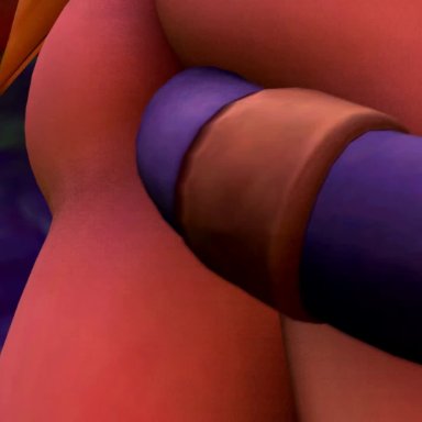 3d, 3girls, animated, areolae, ball gag, blonde hair, blood elf, blue eyes, blue hair, bondage, breasts, draenei, female, female only, femdom