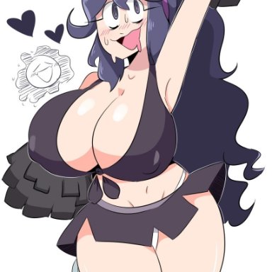 1girls, abs, alternate breast size, alternate costume, alternate outfit, ambiguous gender, armpits, ass, black hair, blush, breasts, cheerleader, embarrassed, female, game freak