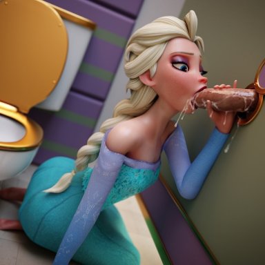 1boy, 1girls, 3d, blender, blonde hair, cum, cum in mouth, cum inside, cum on face, elsa (frozen), erection, facial, fellatio, female, fireboxstudio