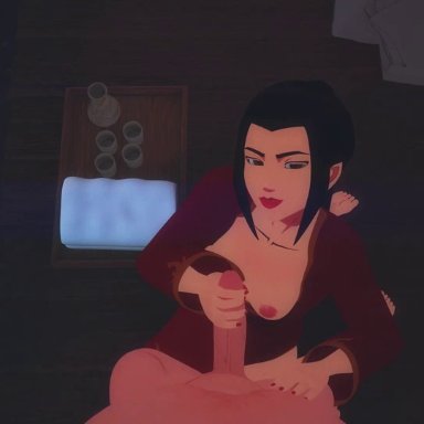 1boy, 1girl, 3d, abs, after sex, alcohol, animated, areolae, avatar the last airbender, azula, balls deep, barefoot, big penis, black hair, blender