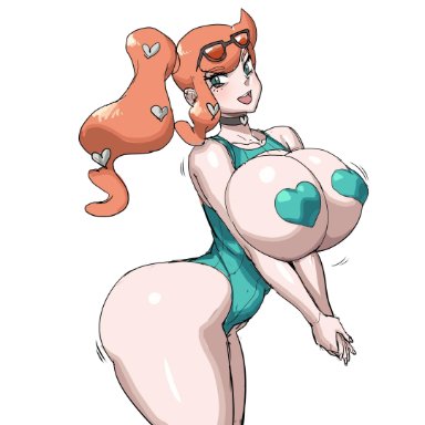 1girls, alternate breast size, bodysuit, breasts, cleavage, eye contact, female, female only, half-closed eyes, huge ass, huge breasts, looking at viewer, maniacpaint, nintendo, pasties