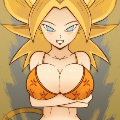 1girls, animated, artistofsluts, blonde hair, blue eyes, breasts, caulifla, cleavage, dragon ball, dragon ball super, female, female only, huge breasts, large breasts, looking at viewer