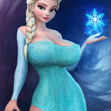 1girls, 3d, 3d (artwork), blonde hair, blue eyes, breasts, cleavage, clothed, clothing, curview, disney, elsa (frozen), female, female only, frozen (movie)