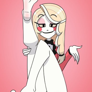 4 toes, barefoot, blonde hair, bottomless, charlie (hazbin hotel), feet, female, hazbin hotel, looking at viewer, mr. chase comix, pale skin, pussy, soles, toes