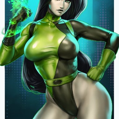 1girls, big breasts, bodysuit, breasts, cleavage, dandon fuga, female, female only, kim possible, large breasts, leotard, looking at viewer, pinup, shego, solo