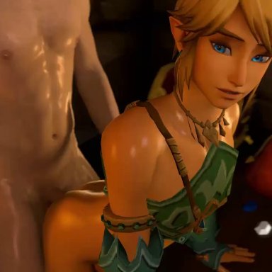 2boys, 3d, anal, anal penetration, animated, blonde hair, blue eyes, canon crossdressing, crossdressing, doggystyle, gay, gerudo link, gerudo top, irispoplar, link