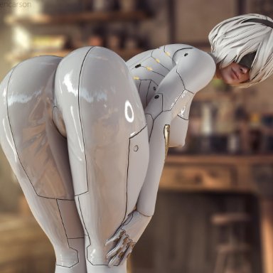 1girls, 3d, absurdres, ass, backboob, big ass, breasts, cleavage, erect nipples, female, female only, highres, looking at viewer, looking back, nier