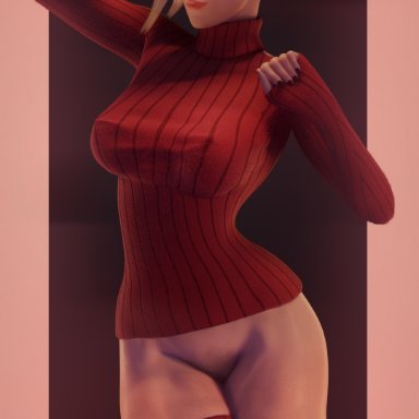 1girls, 3d, abs, absurdres, blonde hair, bottomless, breasts, erect nipples, female, female only, forceballfx, highres, mercy, nipples, overwatch