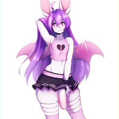 1boy, androgynous, bat, bat ears, bat nose, batboy, broken heart, crossdressing, femboy, helmed (character), long ears, male, male only, penis, penis under skirt