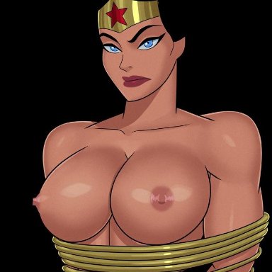 black hair, dc, dc comics, large breasts, restrained, sunsetriders7, tiara, wonder woman, wristband