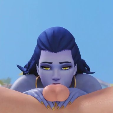 1boy, 1girl, 3d, animated, balls deep, blue hair, blue skin, bwc, deepthroat, denisem, earrings, fellatio, female, hetero, long hair