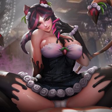 1girls, areolae, big breasts, breasts, cameltoe, cleavage, erect nipples, evelynn, female, female only, large breasts, league of legends, nipples, panties, solo