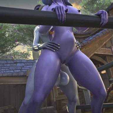 1futa, 1girls, 3d, animal genitalia, animated, ass, balls, big balls, big testicles, dickgirl, draenei, erection, from behind, futa on female, futanari