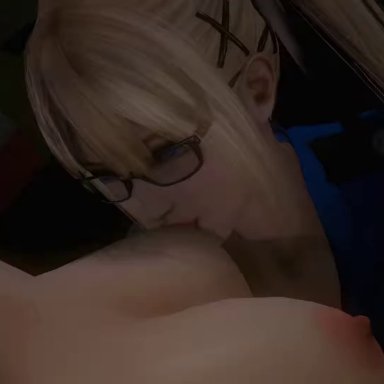10s, 2girls, 3d, alternate costume, animated, areolae, armpits, audio, blindfold, blonde hair, breast sucking, breasts, dead or alive, dead or alive 5, female focus